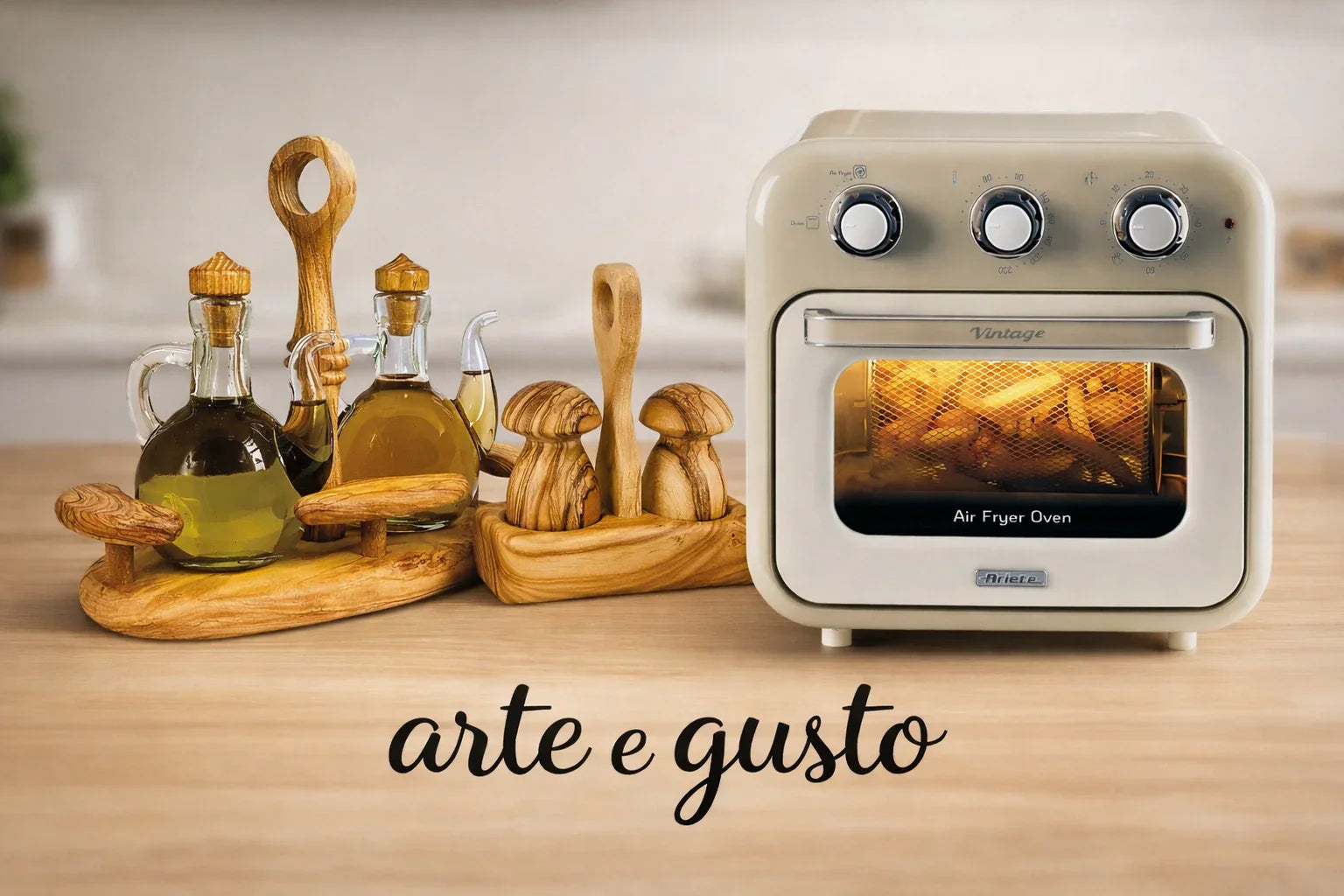 Set Friggitrice ad Aria Vintage & Accessori in Legno d'Ulivo Artigianale - Arte & Gusto