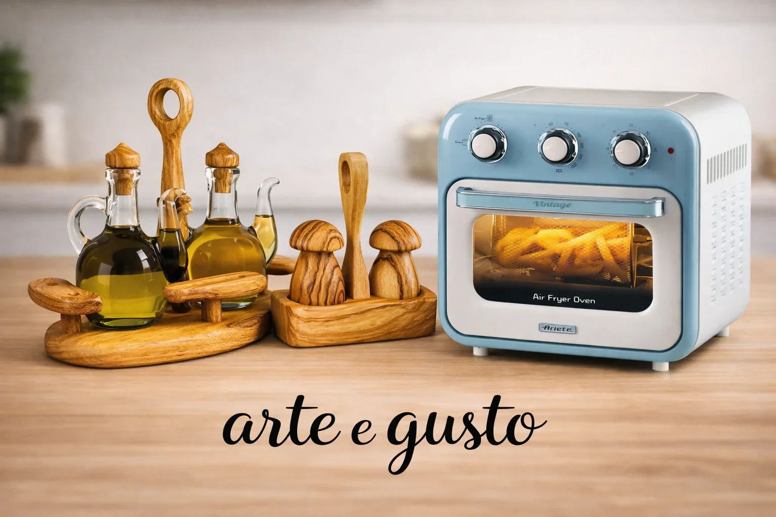Set Friggitrice ad Aria Vintage & Accessori in Legno d'Ulivo Artigianale - Arte & Gusto