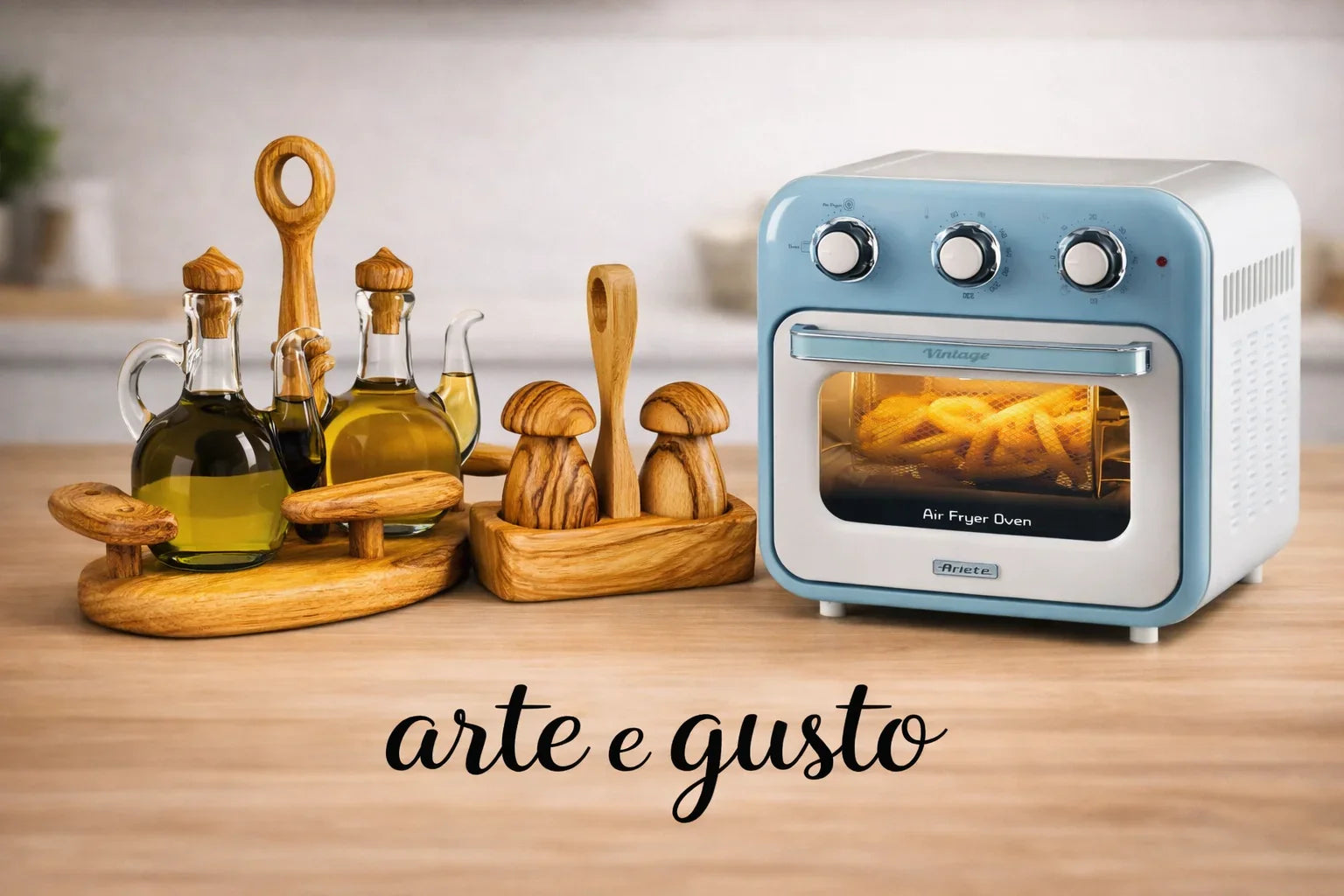 Set Friggitrice ad Aria Vintage & Accessori in Legno d'Ulivo Artigianale - Arte & Gusto