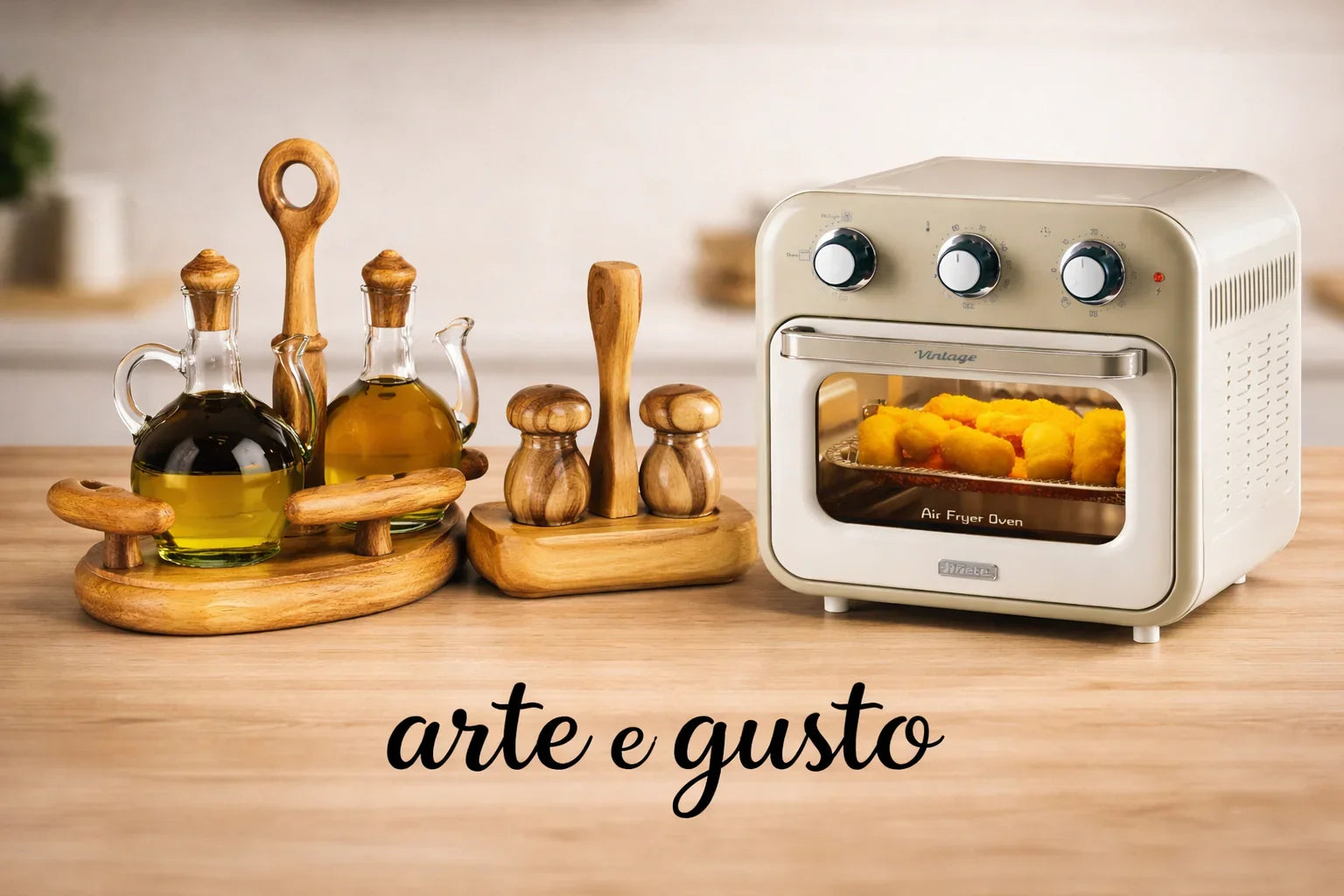 Set Friggitrice ad Aria Vintage & Accessori in Legno d'Ulivo Artigianale - Arte & Gusto