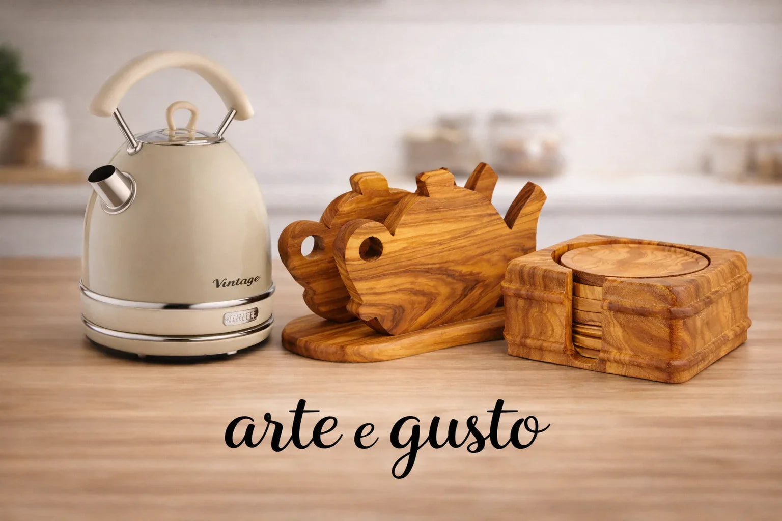 Set Tea Time Vintage – Bollitore Ariete & Accessori in Ulivo Artigianale – Arte e Gusto