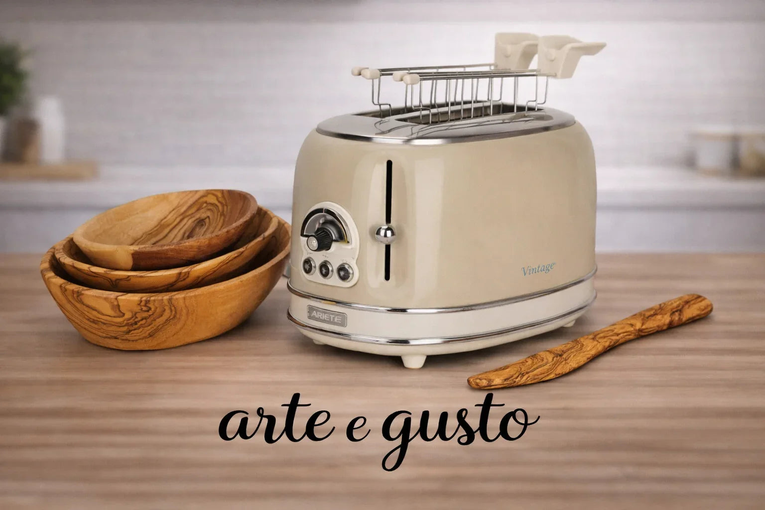 Set Tostapane Vintage -Tris di Ciotole e Spalmino in Ulivo Scolpite a Mano - Arte e Gusto