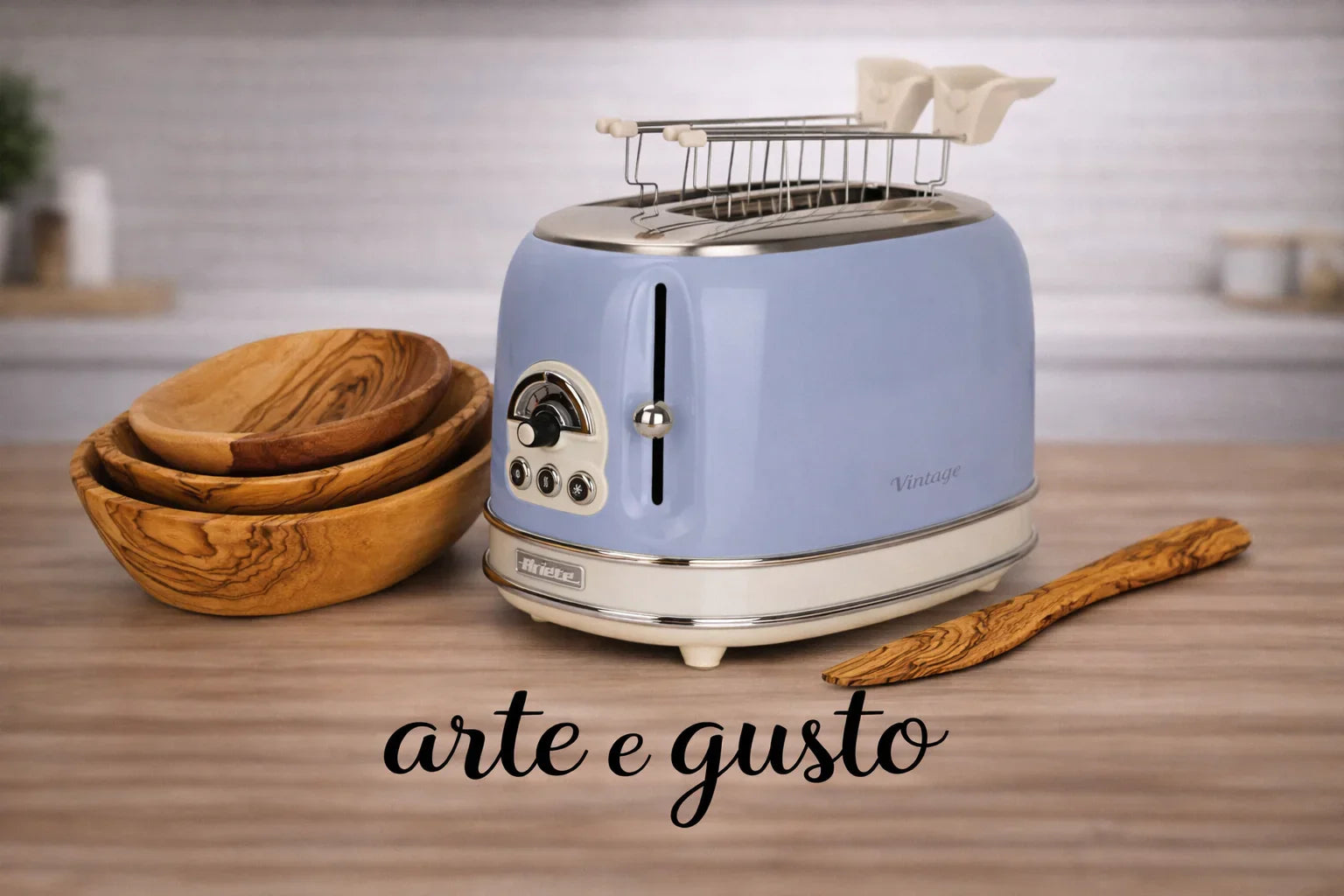 Set Tostapane Vintage -Tris di Ciotole e Spalmino in Ulivo Scolpite a Mano - Arte e Gusto