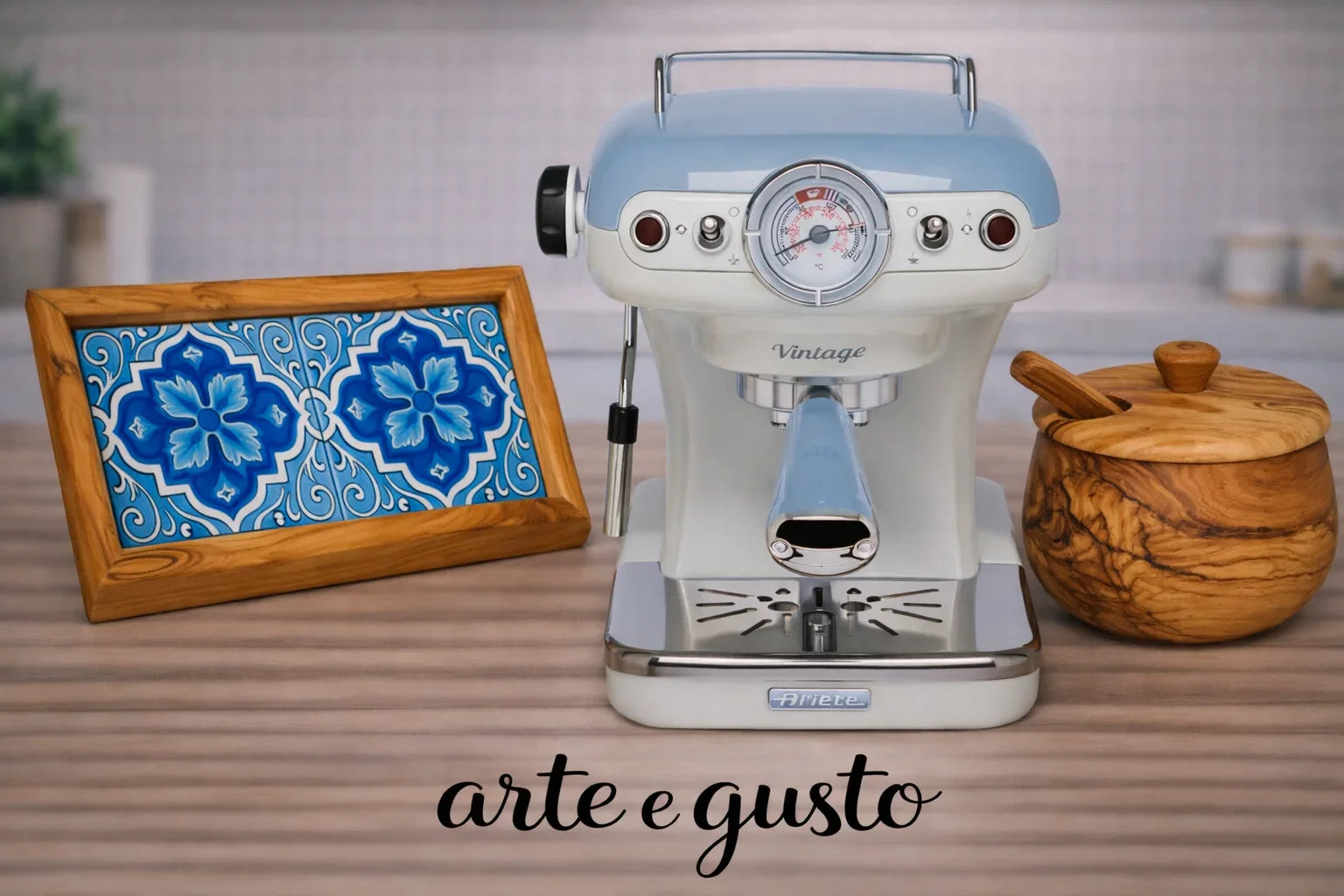 Set Caffè Mediterraneo - Ariete Vintage e Legno d'Ulivo - Arte e Gusto